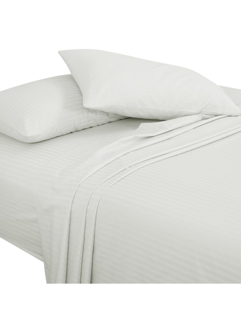 Bliss Casa Bliss Casa 3 Pieces 1cm Stripe Bed Sheets Queen (155x200+30 cm) - Soft Satin Sheet Set with Pillowcases - Deep Pocket, Hotel Collection, Luxury Bedding Set include 1 fitted Sheet, 2 Pillowcases -White  - Image 3