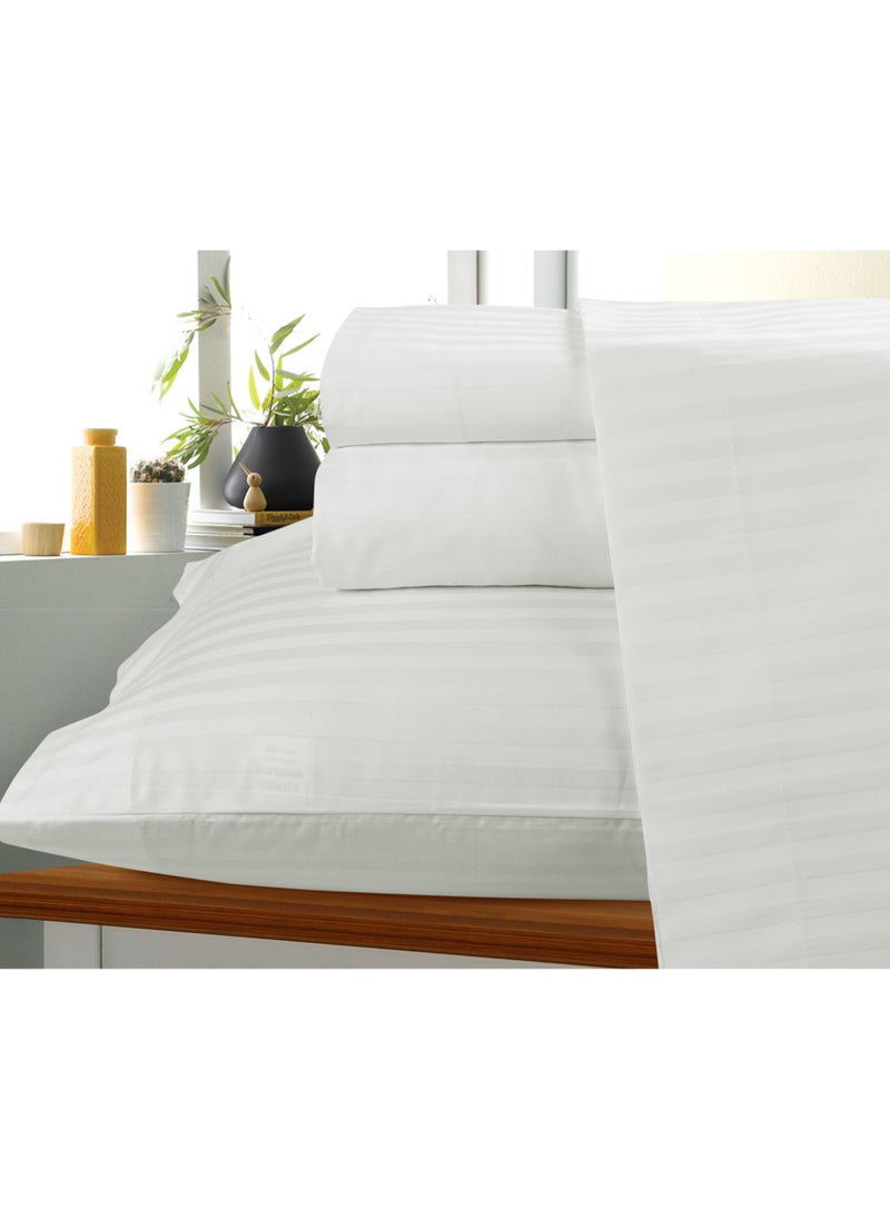 Bliss Casa Bliss Casa 3 Pieces 1cm Stripe Bed Sheets Queen (155x200+30 cm) - Soft Satin Sheet Set with Pillowcases - Deep Pocket, Hotel Collection, Luxury Bedding Set include 1 fitted Sheet, 2 Pillowcases -White  - Image 2