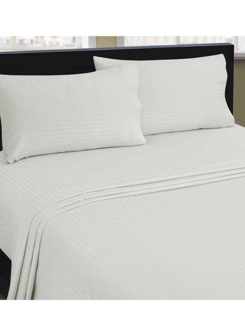 Bliss Casa Bliss Casa 3 Pieces 1cm Stripe Bed Sheets Queen (155x200+30 cm) - Soft Satin Sheet Set with Pillowcases - Deep Pocket, Hotel Collection, Luxury Bedding Set include 1 fitted Sheet, 2 Pillowcases -White  - Image 4