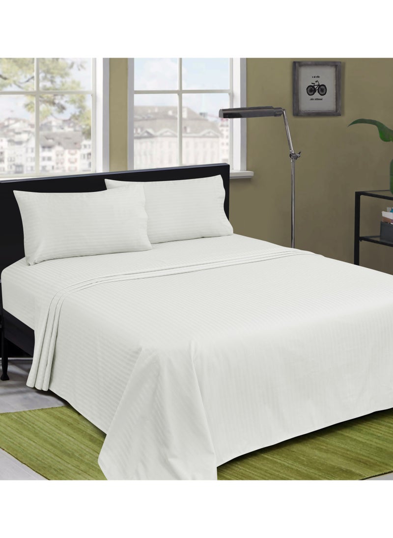 Bliss Casa Bliss Casa 3 Pieces 1cm Stripe Bed Sheets Queen (155x200+30 cm) - Soft Satin Sheet Set with Pillowcases - Deep Pocket, Hotel Collection, Luxury Bedding Set include 1 fitted Sheet, 2 Pillowcases -White  - Image 5
