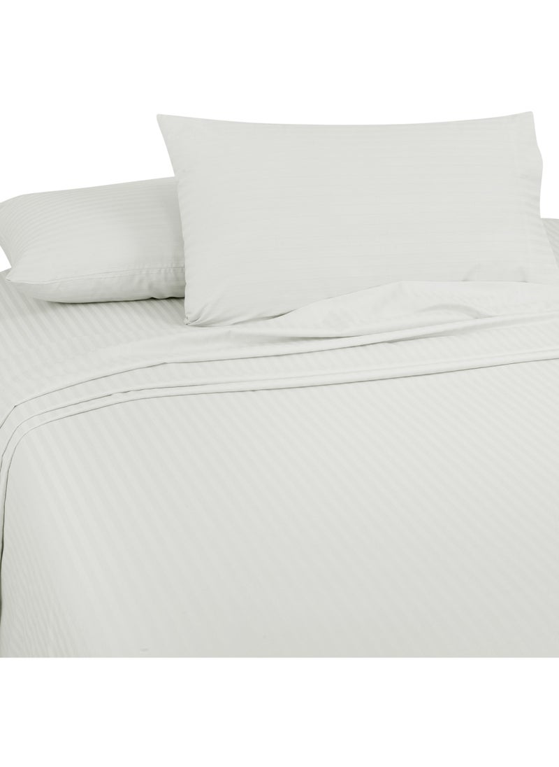 Bliss Casa Bliss Casa 3 Pieces 1cm Stripe Bed Sheets Queen (155x200+30 cm) - Soft Satin Sheet Set with Pillowcases - Deep Pocket, Hotel Collection, Luxury Bedding Set include 1 fitted Sheet, 2 Pillowcases -White  - Image 1