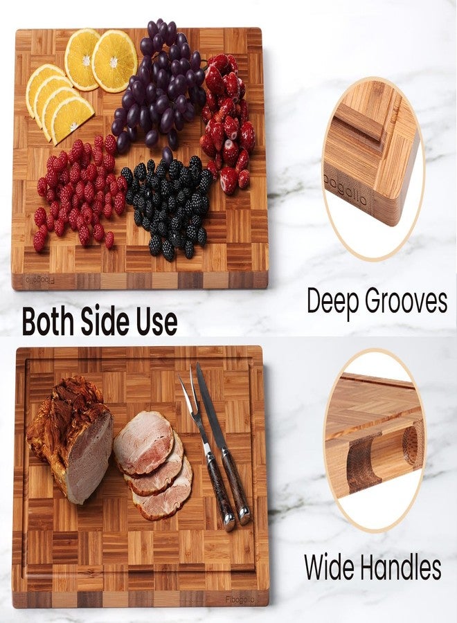 Fibogollo Bamboo Cutting Boards for Kitchen(Set of 3),Chopping Boards with Juice Groove,End Grain Serving Board with Holder,Bamboo Butcher Block for Meat,Vegetables,Fruit - Image 4