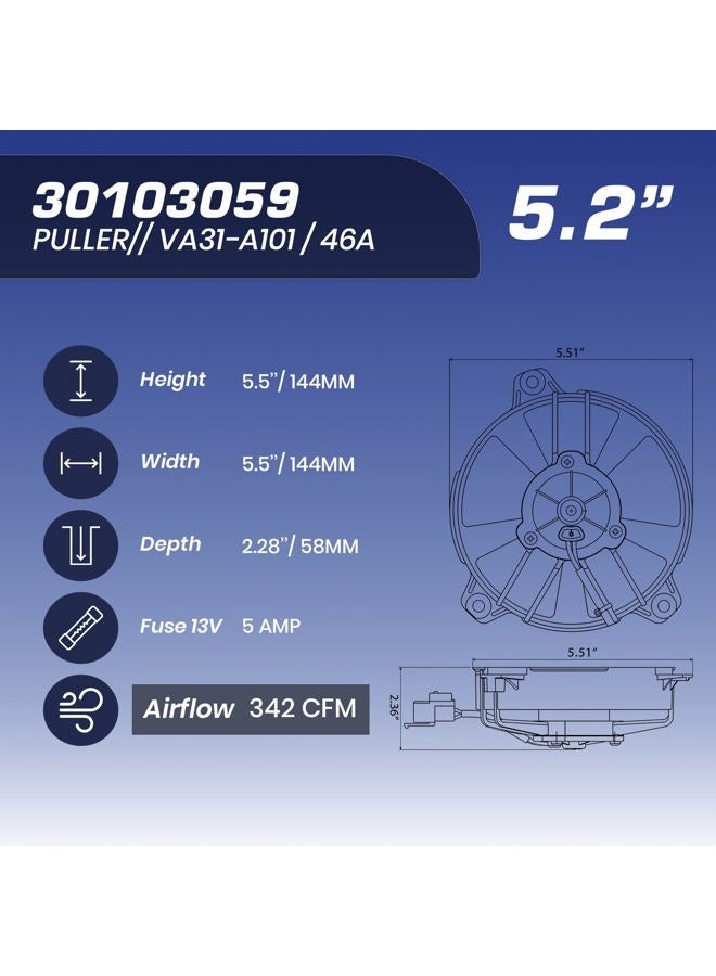 SPAL 30103059 5.2" Puller Fan 12 Volt High Performance Straight Blade 342 cfm VA31-A101/46A w Weatherpack Sealed Connector - Image 3