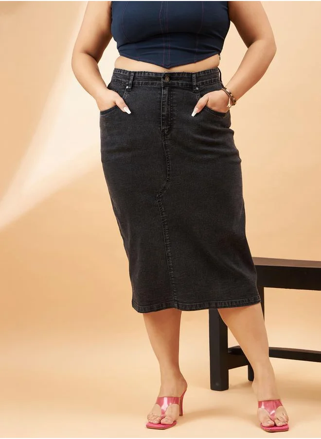 ساسافراس Plus High Rise Denim Skirt with Belt Loops