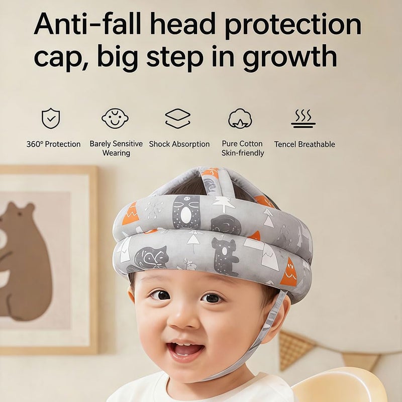 MLADEN Baby Head Protector Baby Helmet for Crawling Walking, Toddler Helmets 6-12 Months 1-2 Years Old，No Bumps Safety Head Adjustable Protective Cap for Walking, Playing (Grey Forest) - Image 3