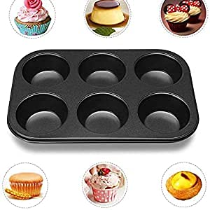 MoneySo 6 Cavity Muffin and Cupcake Pan Nonstick Brownie Cake Pan Carbon Steel bakeware for Oven Baking Gray Silicone Spatula and Pastry Brush for Cake Mixer - Image 3