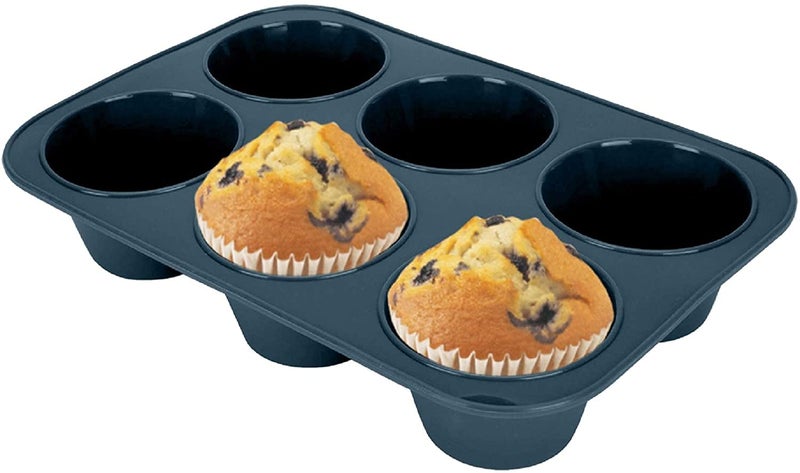 MoneySo 6 Cavity Muffin and Cupcake Pan Nonstick Brownie Cake Pan Carbon Steel bakeware for Oven Baking Gray Silicone Spatula and Pastry Brush for Cake Mixer - Image 2