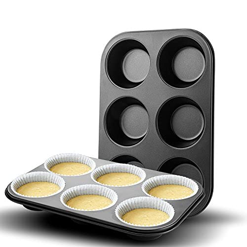 MoneySo 6 Cavity Muffin and Cupcake Pan Nonstick Brownie Cake Pan Carbon Steel bakeware for Oven Baking Gray Silicone Spatula and Pastry Brush for Cake Mixer - Image 4