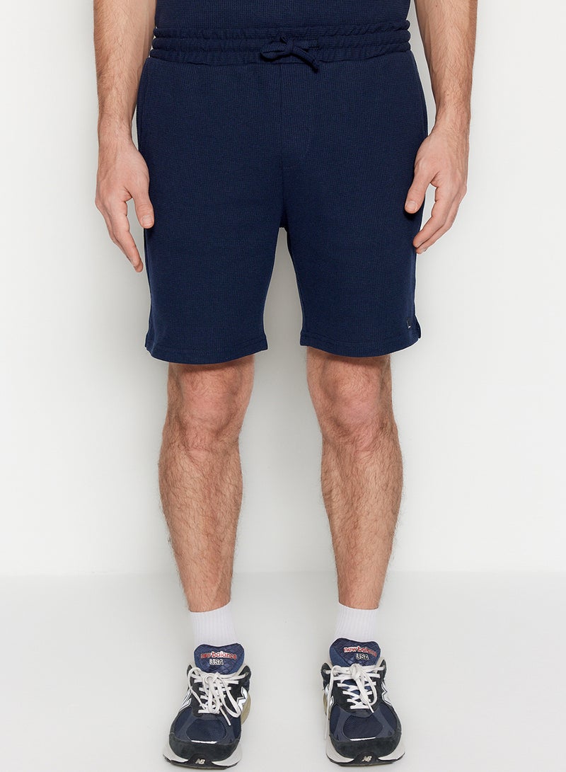 trendyol Navy Blue Regular/Normal Cut Textured Fabric Label Polo Neck Tracksuit Set Tmnss23Em00003 - Image 4