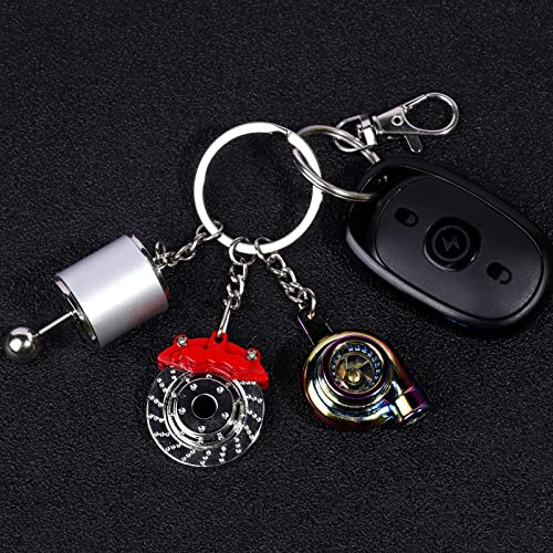HNYYZL 6 قطع سلسلة مفاتيح معدنية لقطع غيار السيارات، توربو، صندوق نقل يدوي، دوار الفرامل، جنط الإطار، مكبس المحرك، سلسلة مفاتيح مفتاح - Image 5