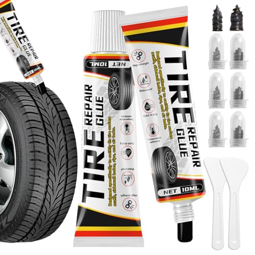 Melanther Tire Repair Glue Kit – 2 Pack 10ml Rubber Cement Tire Repair, Tire Plug Glue with 8 Tire Nails (Small & Large), Tire Patch Glue for Car, Motorcycle, Bike, Truck, Tractor, with Scraper Tools - Image 1