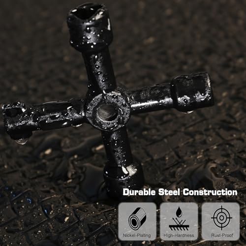 HAUTMEC 4 Way Sillcock Water Key Multi-functional Universal Cross Water Spigot Key Zinc Alloy Plumbers Electricians Valve Tools Black Silcock Key 4 Way - Image 4