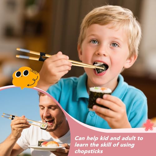 EAEDMY 7 Pairs Training Kid Adult Chopsticks and Trainers for Beginners, Japanese Wooden Beginners Training Chopsticks Helpers Set, Reusable, Dishwasher Safe, L8.86Inch (2.Japanese pattern B) - Image 2