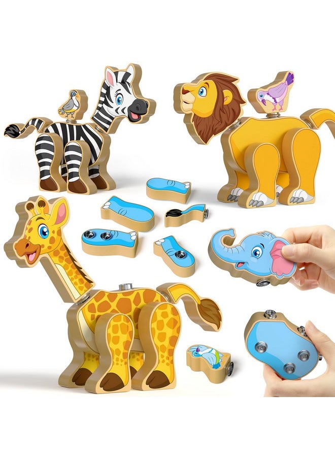 Coogam Coogam Wooden Snap Together Building Toy, Take Apart Construction Builders, Assembly Animal Building Blocks, STEM Fine Motor Learning Toy Gift for 3 4 5 Years Old Kids  - Image 1
