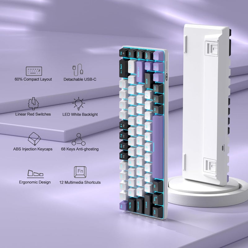 مايجغي لوحة مفاتيح ميكانيكية للألعاب محمولة من بنسبة 60%، MK-Box بإضاءة خلفية LED، مدمجة 68 مفتاحًا، لوحة مفاتيح سلكية صغيرة للمكتب مع مفتاح أحمر لأجهزة Windows Laptop PC Mac - - Image 2