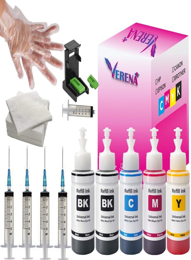 VERENA Refill Kit Compatible for Canon PG 40, 47, 88, 89, 740, 745, 810, 830 and, CL 41, 57, 98, 99, 741, 746, 811, 831 Cartridges 100ml Each Bottle (2BK+3Colour Refill kit Set) - Image 1