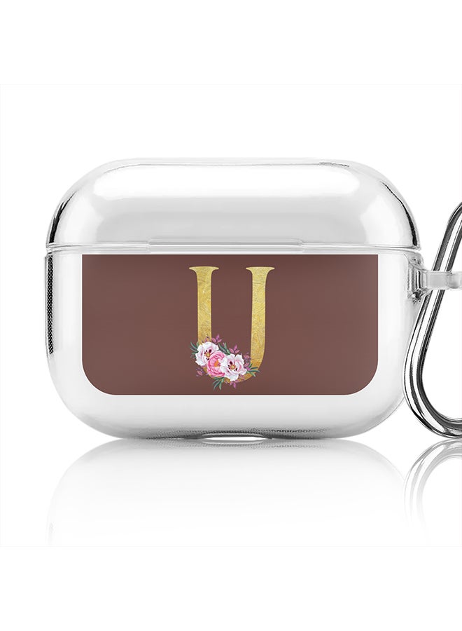 Stylizedd Classic Clear printed Case for Apple AirPods Pro 2nd Generation Thin Transparent Cover - Custom Monogram Initial Letter Floral Pattern Alphabet - U (Brown ) - Image 1