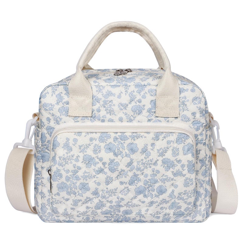 WOBAGMEN Quilted Lunch Box for Women Insulated Lunch Bag for AdultCute Lunch Tote Bags for Work Picnic Travel Blue FloralM - Image 2