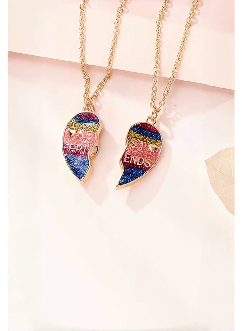 ARUWA 2PCS BFF Necklaces Friendship Chic Heart Magnetic Necklaces, Best Friends Heart Pendant Chic Design Chain Necklaces,for Girls Women Friendship Jewelry Gifts for Kids - Image 3