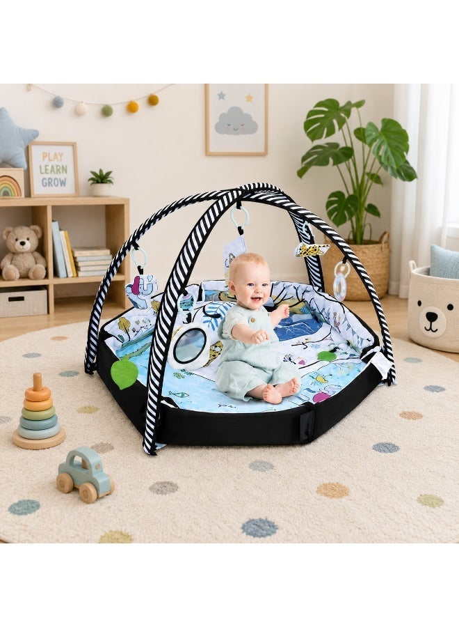 Baby Activity Gym Play Mat with Piano Keyboard, Hanging Sensory Toys & Soft Play Mat, Musical Baby Fitness Gym, Infant Tummy Time Mat for Crawling, Early Learning Development, Newborn Baby Gift - Image 3