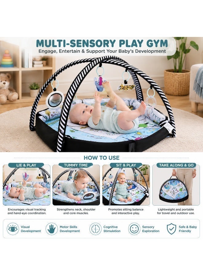 Baby Activity Gym Play Mat with Piano Keyboard, Hanging Sensory Toys & Soft Play Mat, Musical Baby Fitness Gym, Infant Tummy Time Mat for Crawling, Early Learning Development, Newborn Baby Gift - Image 4