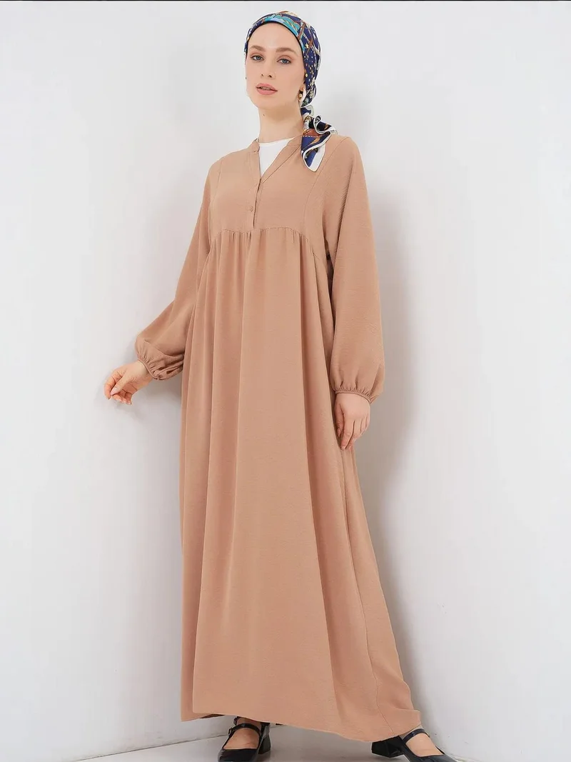 Big Dart Camel Brown BDART V-Neck Buttoned Maxi Dress for Women | Best Price UAE