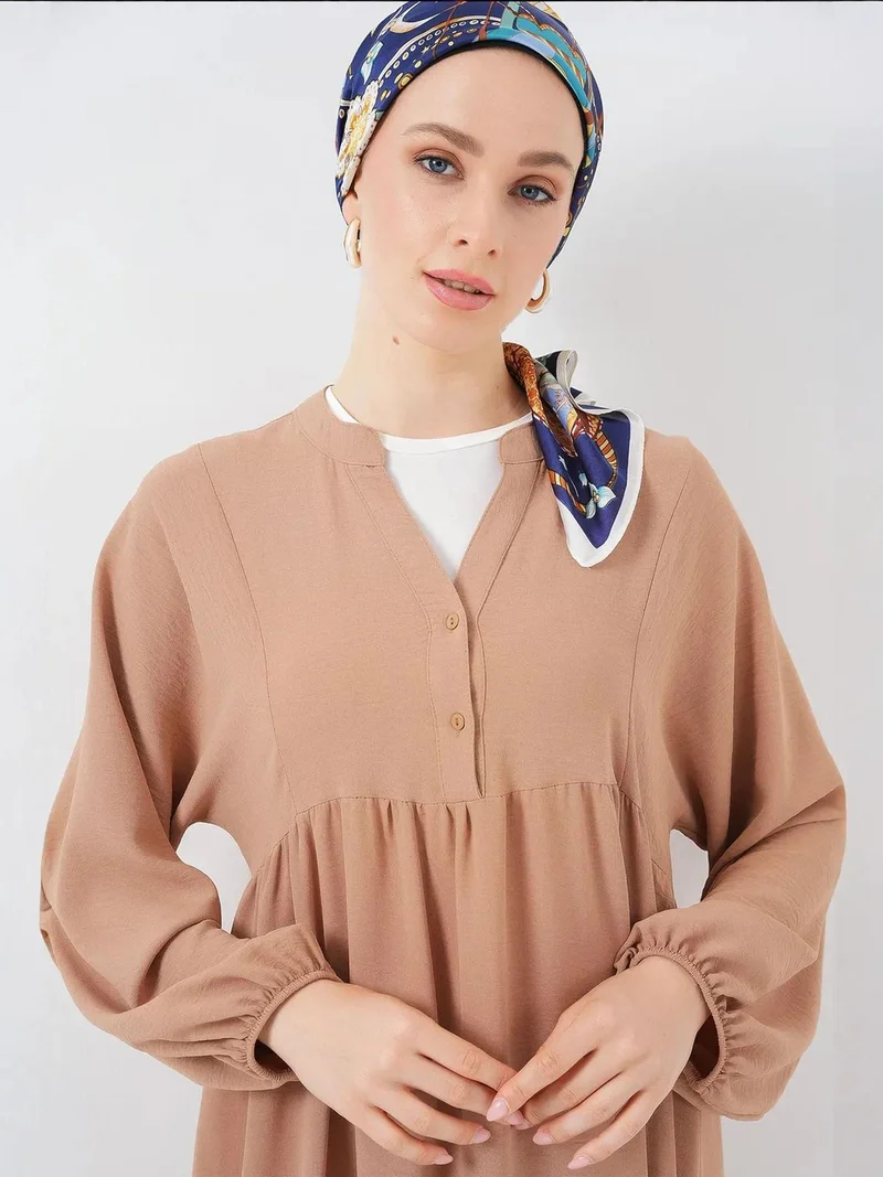 Big Dart Camel Brown BDART V-Neck Buttoned Maxi Dress for Women | Best Price UAE
