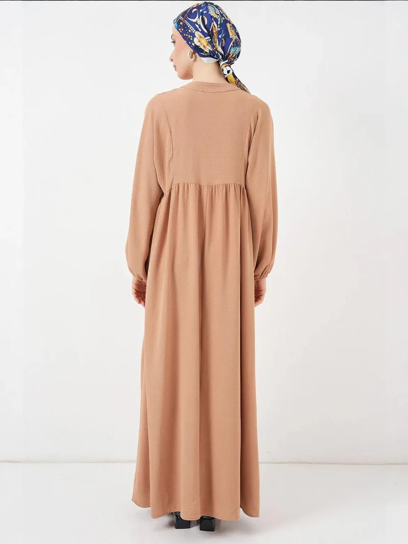 Big Dart Camel Brown BDART V-Neck Buttoned Maxi Dress for Women | Best Price UAE