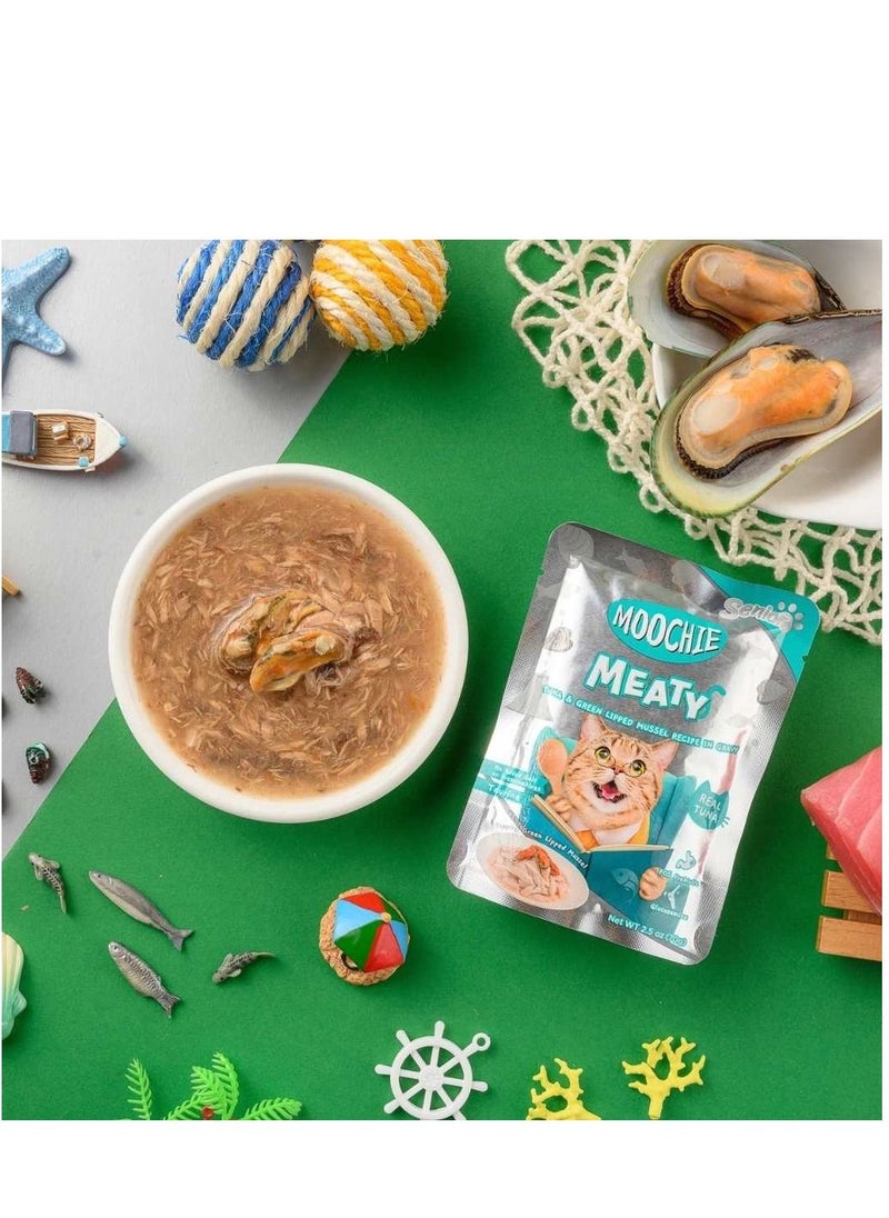 MOOCHIE Moochie Cat Food  Tuna & Green Lipped Mussel Recipe in Gravy  Pouch 12 x 70g  - Image 2