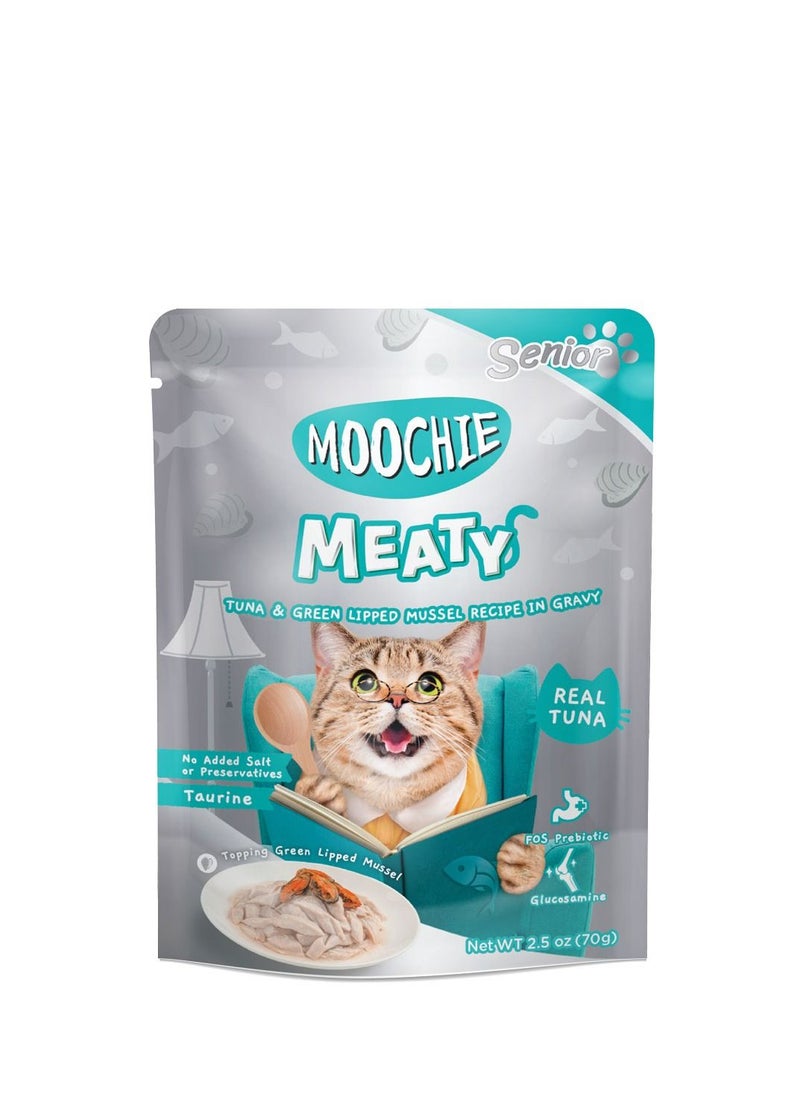 MOOCHIE Moochie Cat Food  Tuna & Green Lipped Mussel Recipe in Gravy  Pouch 12 x 70g  - Image 1