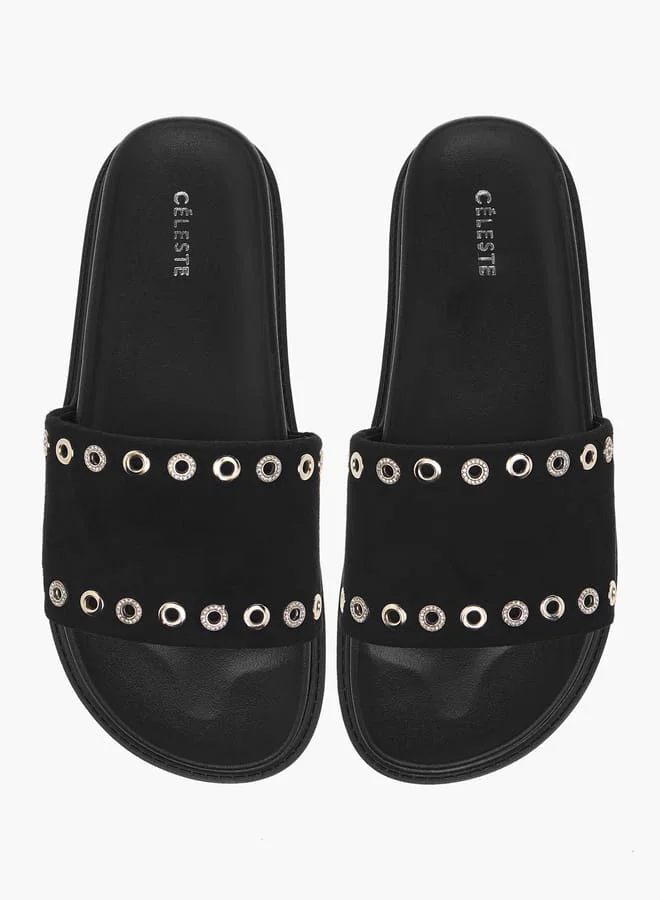 Celeste Women's Eyelet Detail Slip-On Flat Sandals