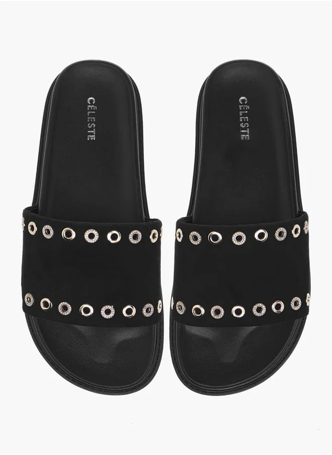 سيليست Women's Eyelet Detail Slip-On Flat Sandals