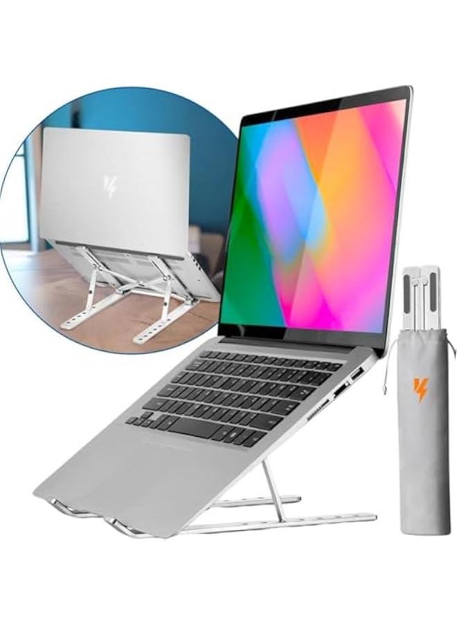 Premium Line Aluminum Folding Ergonomic Notebook Tablet Stand for 6 Angle Adjustable Portable Desktop with Height Dimmable Lightweight Universal Stand - With Storage Case