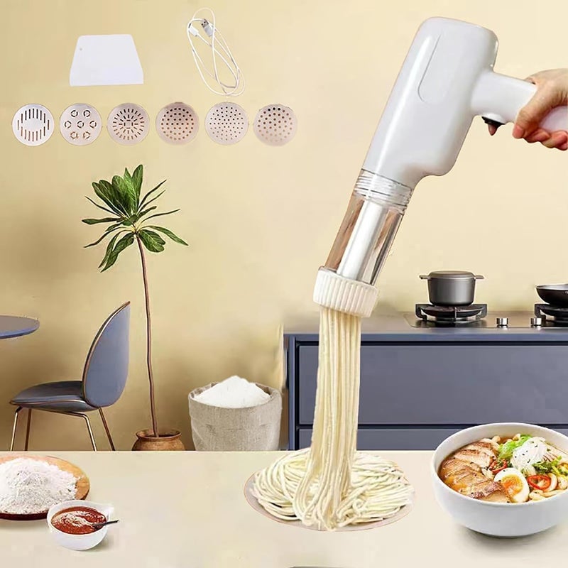 Olpad Olpad Handheld Electric Pasta Maker Pasta Roller Machine 6 in 1 Cordless Pasta Machine Portable Noodle Maker Ramen Noodle Maker Homemade Spaghetti Maker Machine Automatic Noodle Press  - Image 1
