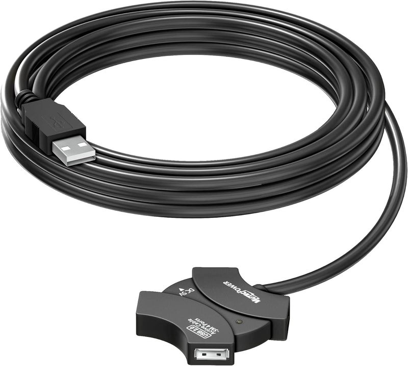 MutecPower 16.5 ft (5m) USB 2.0 Active Extension Cable with 4-Port USB Hub and extention chipset - USB Male to Female Cord/Repeater Cable 16.5 Feet Black - Image 1
