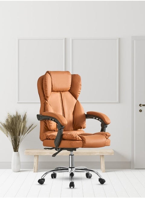 Executive Office Chair with Luxurious PU Leather, Chrome Base, Back and Height Adjustment