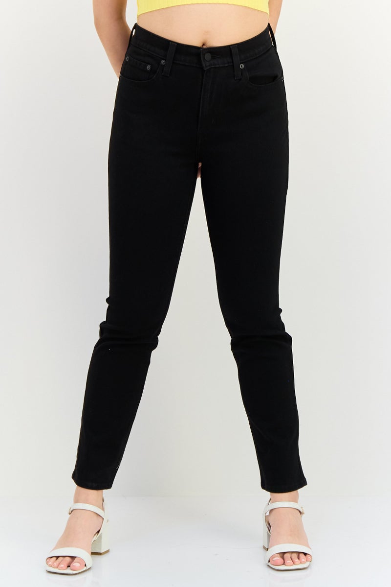 Levi's Women Slim Fit Washed Straight Leg Jeans, Black - Image 1