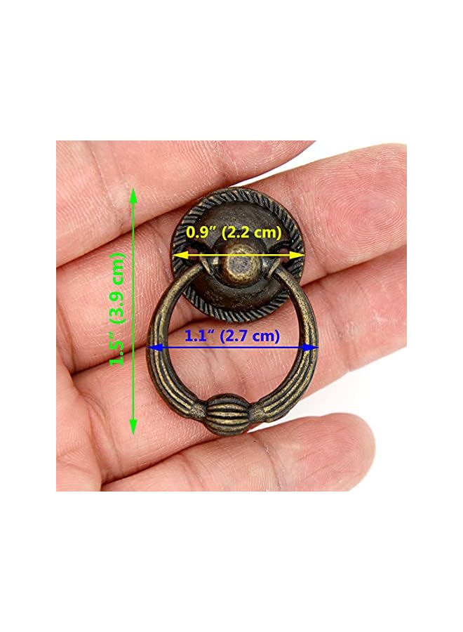 The Bros 6 PCs Cabinet Hardware Drop Ring Pulls with Antique Brass Finish - Drawer Ring Handles, Small Size, Ring Diameter 1.1-in (2.7 cm) - Image 2