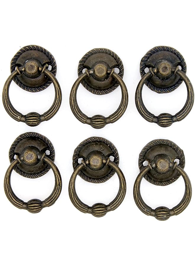 The Bros 6 PCs Cabinet Hardware Drop Ring Pulls with Antique Brass Finish - Drawer Ring Handles, Small Size, Ring Diameter 1.1-in (2.7 cm) - Image 1