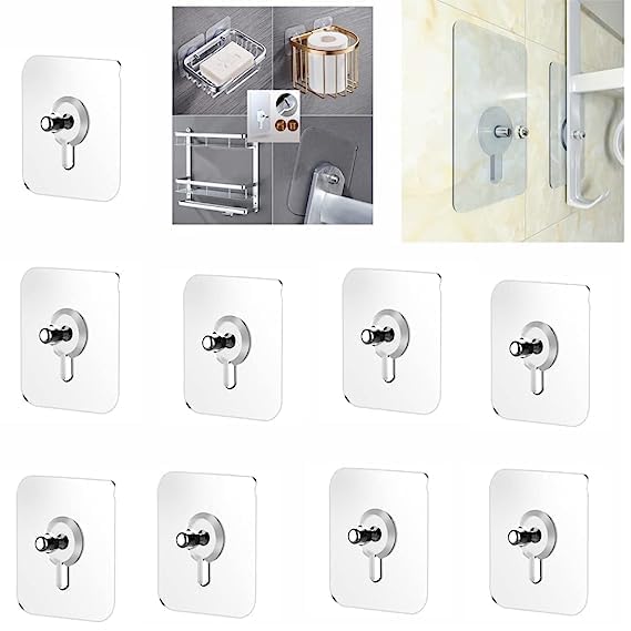 Heavy Duty Adhesive Wall Hooks Pack for 25 Transparent Reusable Mounting Hooks Waterproof for Bathroom Kitchen Storage  - Image 1
