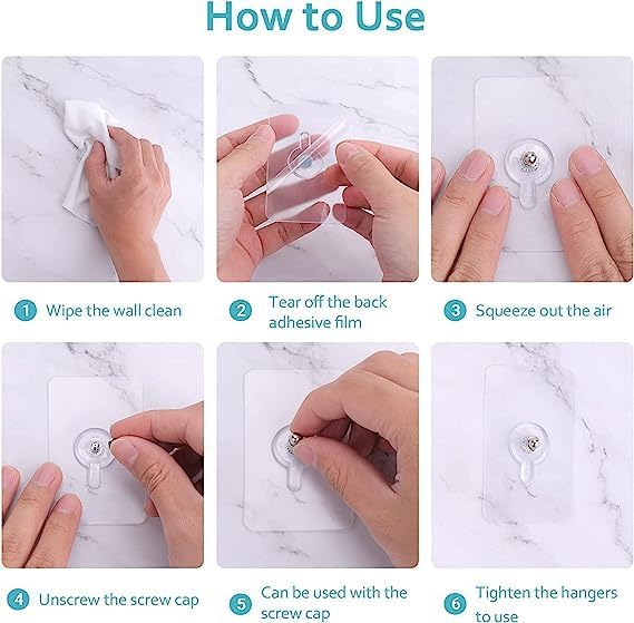 Heavy Duty Adhesive Wall Hooks Pack for 25 Transparent Reusable Mounting Hooks Waterproof for Bathroom Kitchen Storage  - Image 2