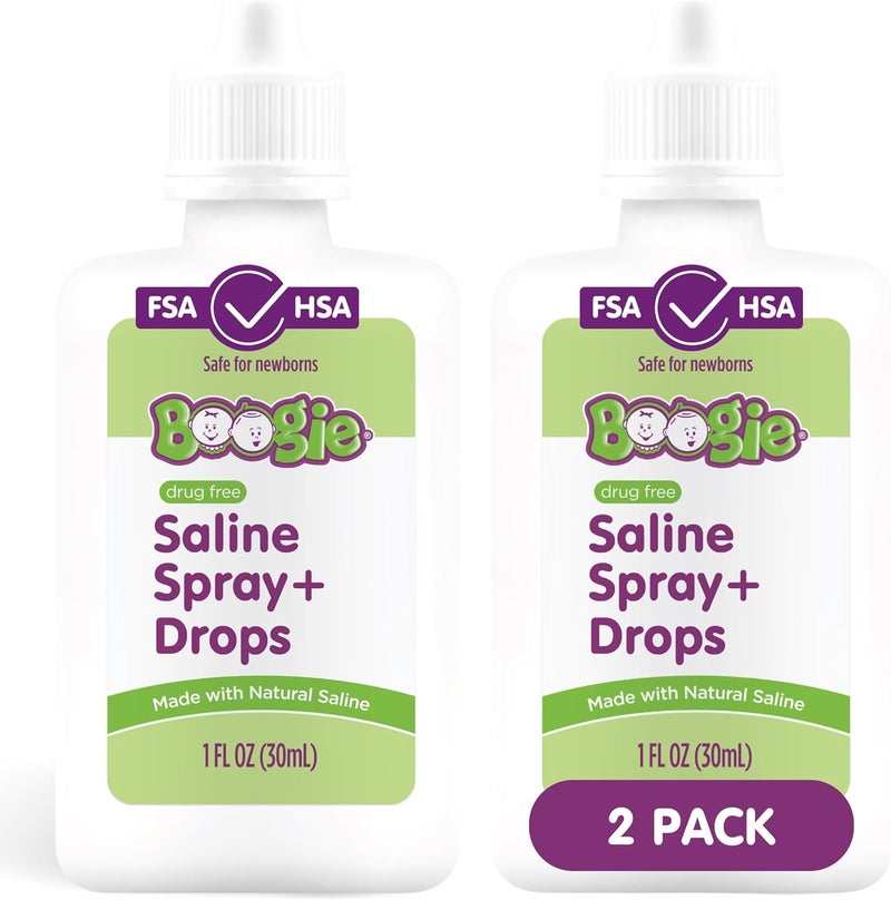 Boogie Baby Saline Nasal Spray and Drops, Allergy Relief, Nasal Spray Decongestant, FSA/HSA Eligible, Made with Natural Saline, Fresh Scent, 1 Ounce (Pack of 2)