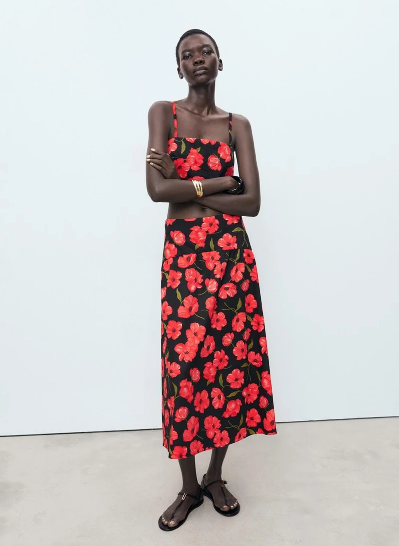 مانجو Floral-print flared skirt