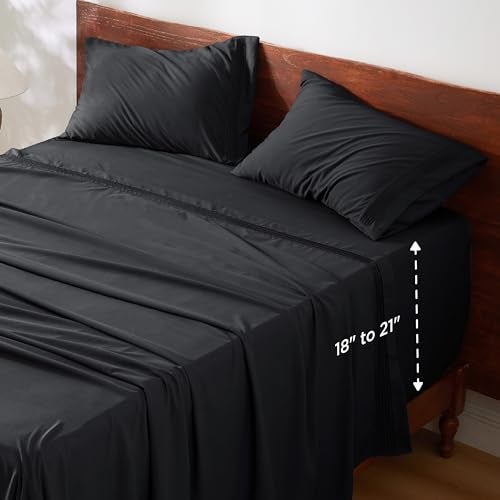 Bedsure Bedsure Deep Pocket King Sheet Set  Fits Mattresses Up to 21 Inches Thick  4 Piece GentleSoft Bed Sheets Moisture Wicking Soft  Cooling Bedsheet  Pillowcases Easy  Secure Fit Black 