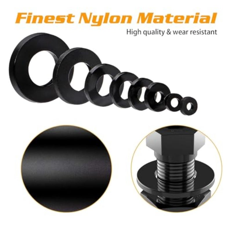 500Pcs Nylon Flat Washer Assortment Set, Washers Metric Sealing Spacer Gasket Ring Washers Set, 8 Sizes - M2, M2.5, M3, M4, M5, M6, M8, M10 Black - Image 3