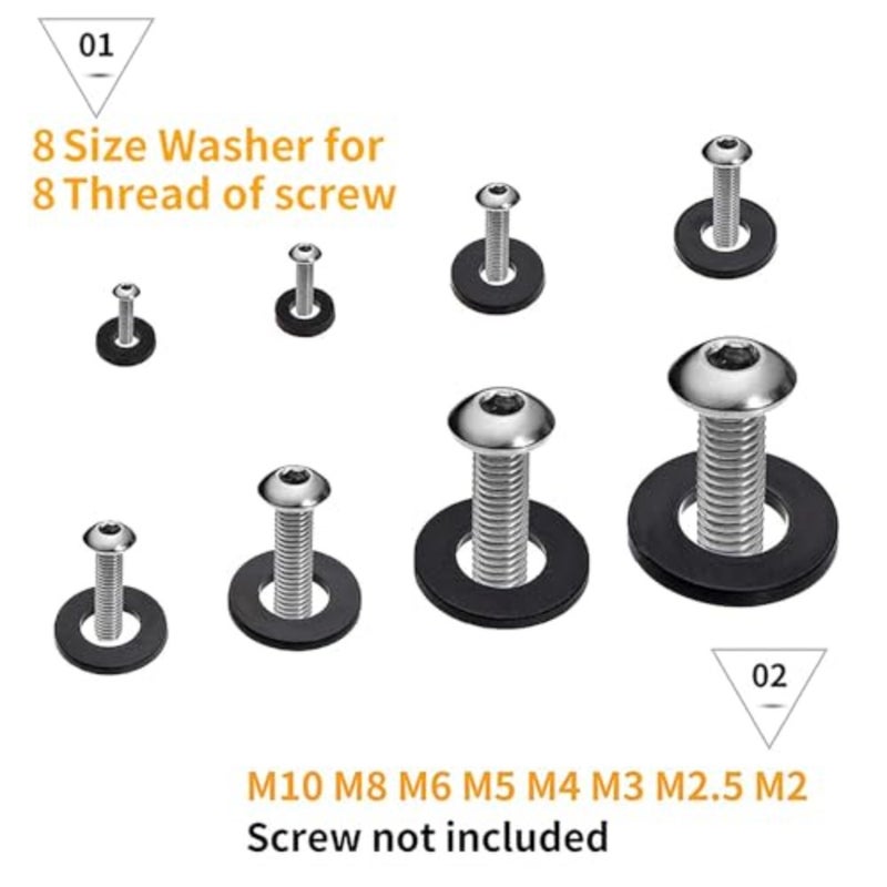 500Pcs Nylon Flat Washer Assortment Set, Washers Metric Sealing Spacer Gasket Ring Washers Set, 8 Sizes - M2, M2.5, M3, M4, M5, M6, M8, M10 Black - Image 4