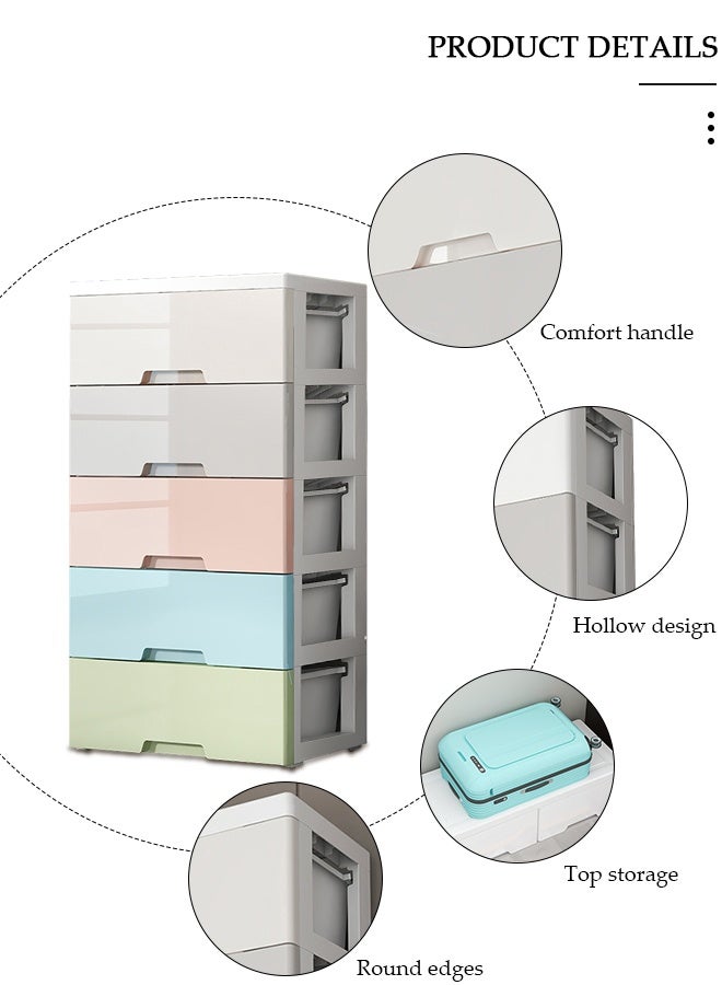 دونيسو خزانة تخزين بأدراج من 5 طبقات، صندوق تخزين للألعاب، خزانة تخزين أرضية بلاستيكية، منظم تخزين للأدراج للملابس والألعاب، حاويات تخزين مقاومة للغبار، صندوق رف لغرفة المعيشة والحمام والمطبخ وغرفة النوم - Image 3