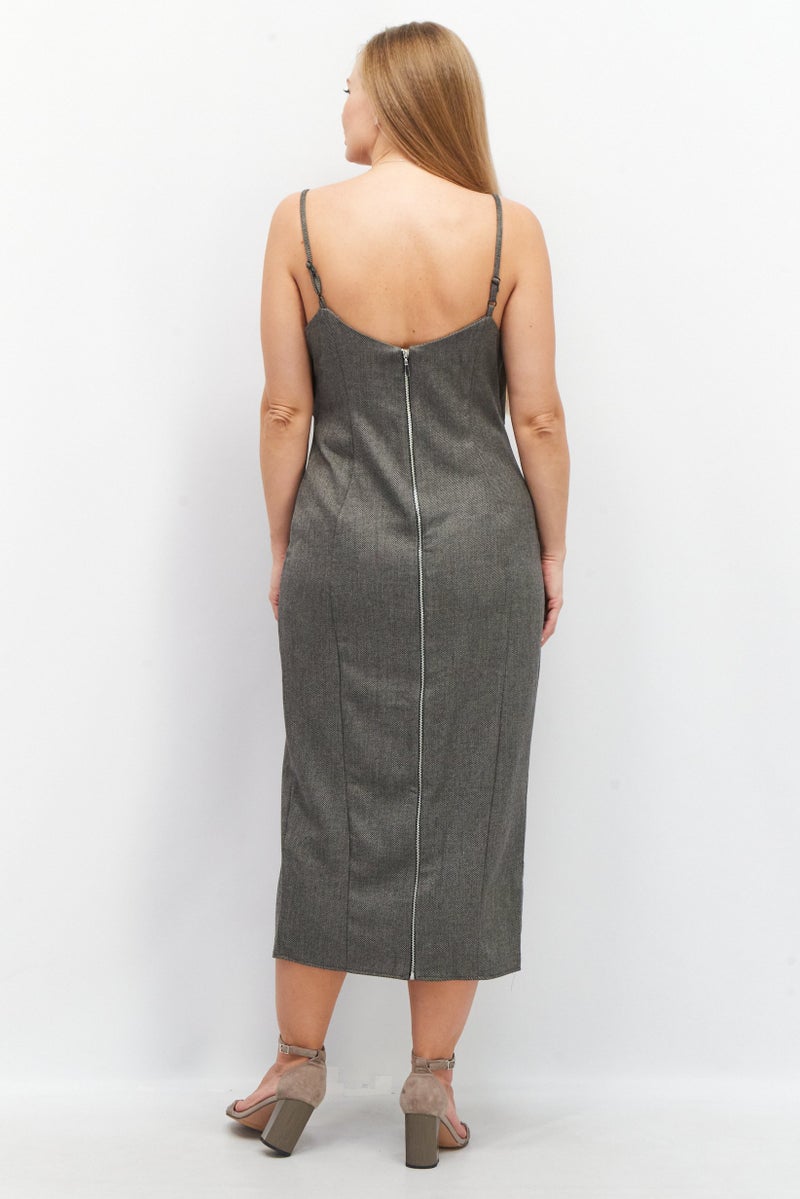 Asos Design Women Sleeveless Keyhole Tailored Midi Dress, Grey - Image 3