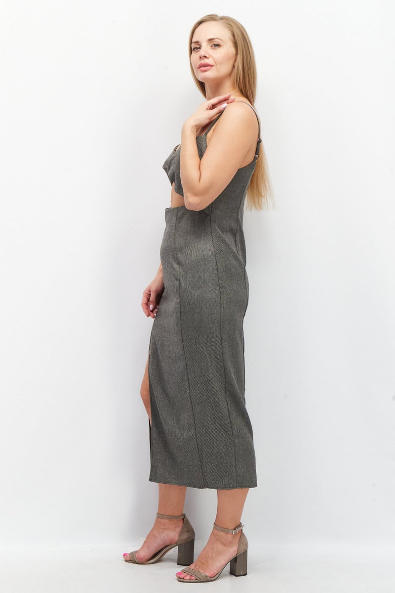 Asos Design Women Sleeveless Keyhole Tailored Midi Dress, Grey - Image 2