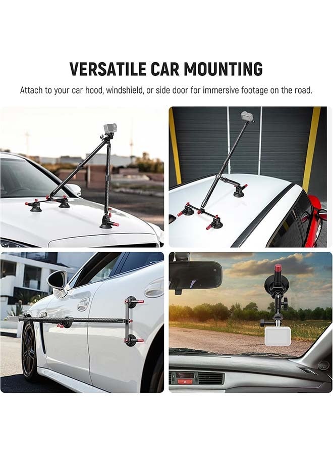Neewer NEEWER Triple Suction Cup Car Mount Kit, Carbon Fiber Camera Mount with Action Camera Adapter, NATO Rail  24/60cm Extension Pole Compatible with GoPro Insta360, 2.2lb/1kg Max Load, CA136  - Image 2